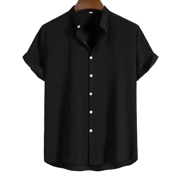 Black Preppy Mens Solid Button Up Shirt - Picture 1 of 4